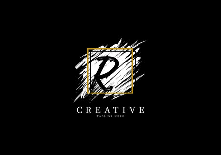 Letter R Splash Grange Logo Design, Texture Brush with a square grid.のイラスト素材
