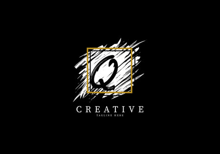Letter Q Splash Grange Logo Design, Texture Brush with a square grid.のイラスト素材