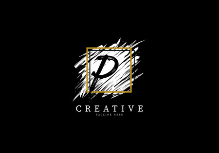 Letter P Splash Grange Logo Design, Texture Brush with a square grid.のイラスト素材