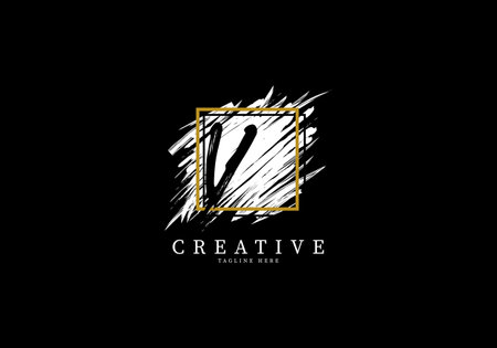 Letter V Splash Grange Logo Design, Texture Brush with a square grid.のイラスト素材