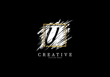 Letter U Splash Grange Logo Design, Texture Brush with a square grid.のイラスト素材