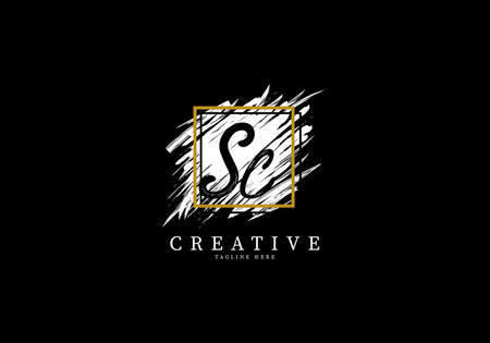 Initial Letter SC Splash Grange Design, Texture Brush with a square grid.のイラスト素材