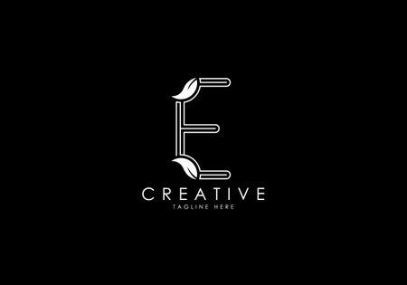 E Letter Linear Leafy Monogram Logo Template, Minimalist design vector.のイラスト素材