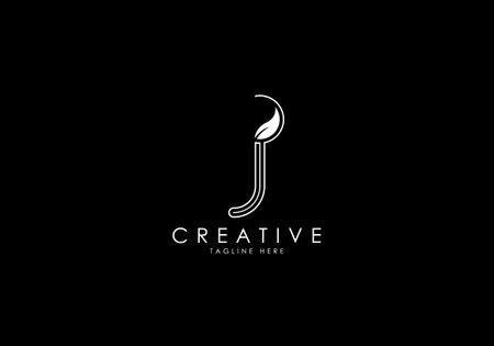 J Letter Linear Leafy Monogram Logo Template, Minimalist design vector.のイラスト素材
