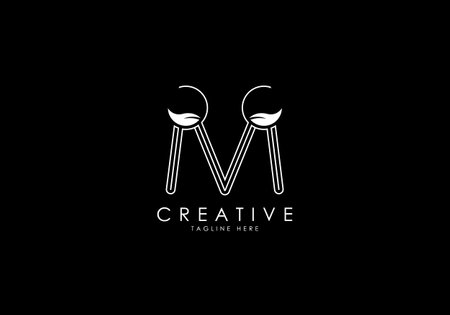 M Letter Linear Leafy Monogram Logo Template, Minimalist design vector.のイラスト素材