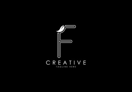 F Letter Linear Leafy Monogram Logo Template, Minimalist design vector.のイラスト素材