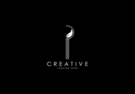 I Letter Linear Leafy Monogram Logo Template, Minimalist design vector.のイラスト素材