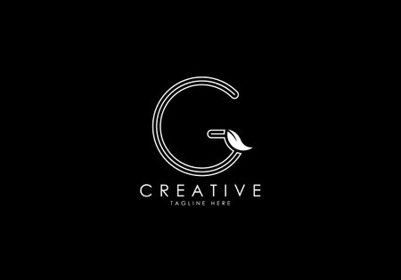 G Letter Linear Leafy Monogram Logo Template, Minimalist design vector.のイラスト素材