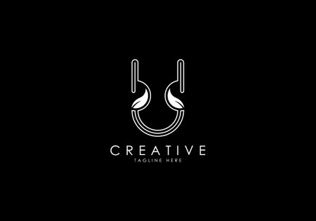 U Letter Linear Leafy Monogram Logo Template, Minimalist design vector.のイラスト素材