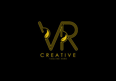 Initial VR Letter Linear Leafy Monogram Logo Template, Minimalist design vector.のイラスト素材