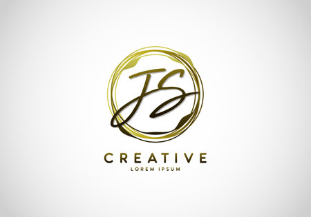 Initial JS Handwriting Stylish Signature, Circle Abstract Gold, Template Logo Vector.のイラスト素材
