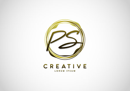 Initial PS Handwriting Stylish Signature, Circle Abstract Gold, Template Logo Vector.のイラスト素材