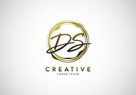 Initial DS Handwriting Stylish Signature, Circle Abstract Gold, Template Logo Vector.のイラスト素材