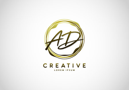 Initial AD Handwriting Stylish Signature, Circle Abstract Gold, Template Logo Vector.のイラスト素材