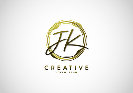 Initial JK Handwriting Stylish Signature, Circle Abstract Gold, Template Logo Vector.のイラスト素材