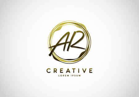 Initial AR Handwriting Stylish Signature, Circle Abstract Gold, Template Logo Vector.のイラスト素材