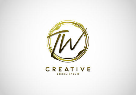 Initial TW Handwriting Stylish Signature, Circle Abstract Gold, Template Logo Vector.のイラスト素材