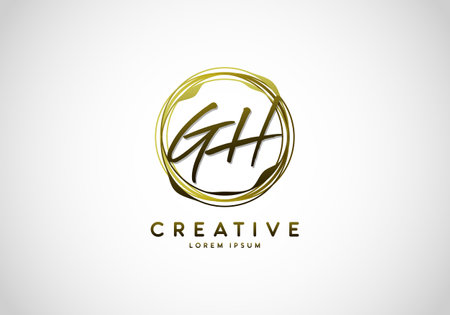 Initial GH Handwriting Stylish Signature, Circle Abstract Gold, Template Logo Vector.のイラスト素材