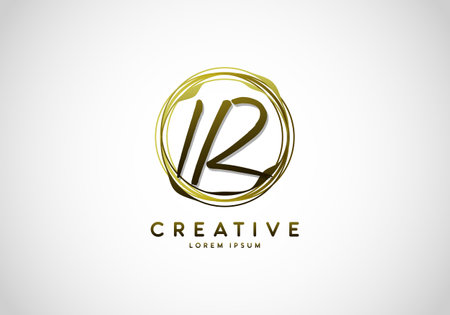 Initial IR Handwriting Stylish Signature, Circle Abstract Gold, Template Logo Vector.のイラスト素材