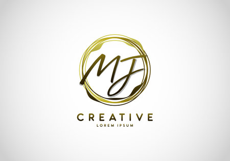 Initial MJ Handwriting Stylish Signature, Circle Abstract Gold, Template Logo Vector.のイラスト素材