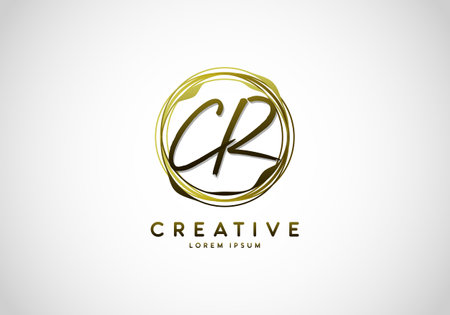 Initial CR Handwriting Stylish Signature, Circle Abstract Gold, Template Logo Vector.のイラスト素材