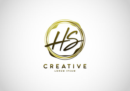 Initial HS Handwriting Stylish Signature, Circle Abstract Gold, Template Logo Vector.のイラスト素材