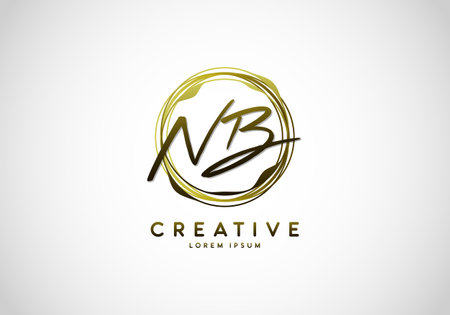 Initial NB Handwriting Stylish Signature, Circle Abstract Gold, Template Logo Vector.のイラスト素材