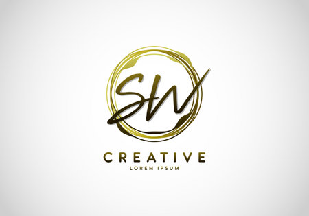 Initial SW Handwriting Stylish Signature, Circle Abstract Gold, Template Logo Vector.のイラスト素材