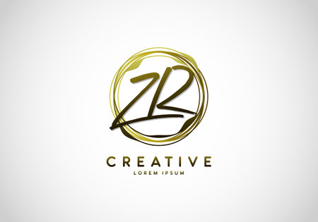 Initial ZR Handwriting Stylish Signature, Circle Abstract Gold, Template Logo Vector.のイラスト素材