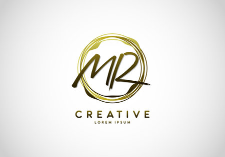 Initial MR Handwriting Stylish Signature, Circle Abstract Gold, Template Logo Vector.のイラスト素材