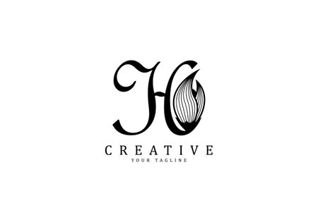 Letter H linked floral calligraphy. Design logo template.のイラスト素材