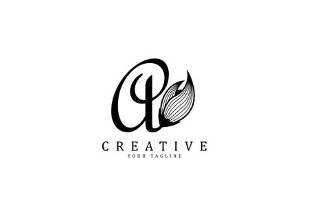 Letter A linked floral calligraphy, Design logo template.のイラスト素材