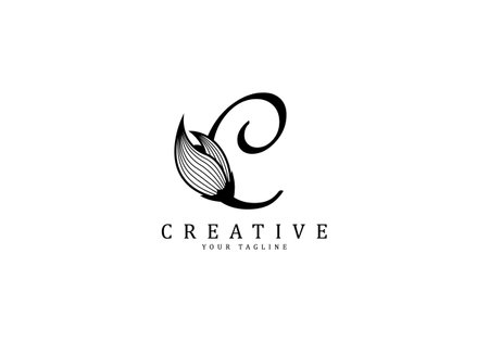 Letter C linked floral calligraphy, Design logo template.のイラスト素材