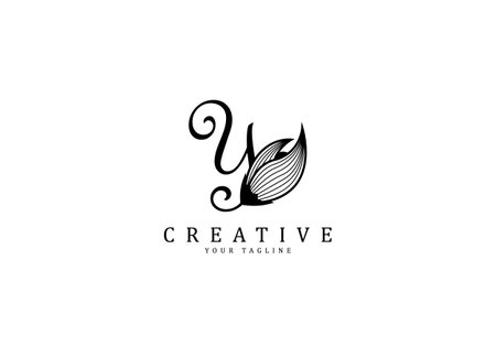 Letter Y linked floral calligraphy, Design logo template.のイラスト素材