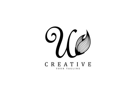 Letter U linked floral calligraphy, Design logo template.のイラスト素材
