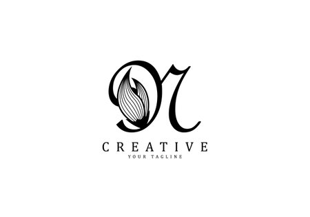 Letter N linked floral calligraphy, Design logo template.のイラスト素材