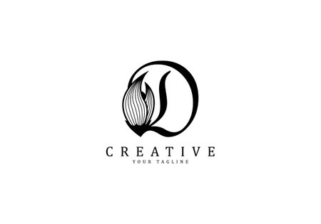 Letter D linked floral calligraphy, Design logo template.のイラスト素材