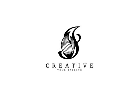 Letter I linked floral calligraphy, Design logo template.のイラスト素材