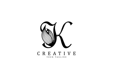 Letter K linked floral calligraphy, Design logo template.のイラスト素材