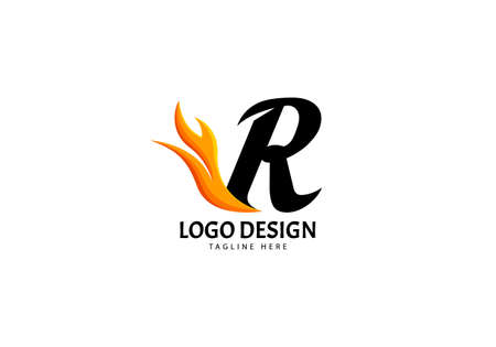 Letter R Fire Logo for Brand or Company, Concept Minimalist.のイラスト素材