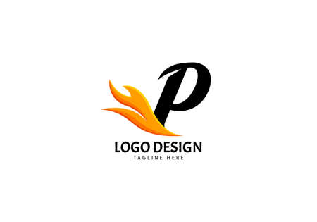 Letter P Fire Logo for Brand or Company, Concept Minimalist.のイラスト素材
