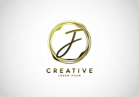 Initial Letter J Handwriting Stylish Signature, Circle Abstract Gold, Template Logo Vector.のイラスト素材