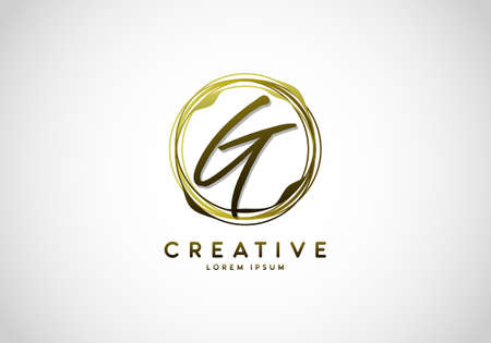 Initial Letter G Handwriting Stylish Signature, Circle Abstract Gold, Template Logo Vector.のイラスト素材