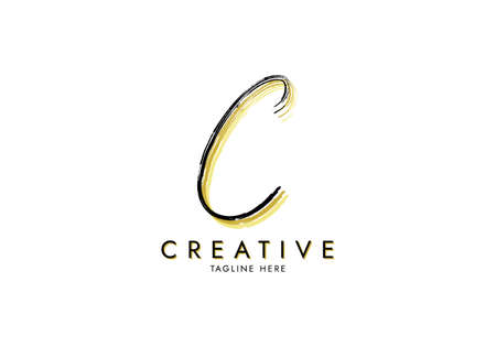 Letter C Watercolor Signature, Logo Template handwritten Concept Grungeのイラスト素材