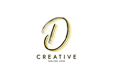 Letter D Watercolor Signature, Logo Template handwritten Concept Grungeのイラスト素材