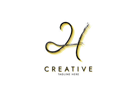 Letter H Watercolor Signature, Logo Template handwritten Concept Grungeのイラスト素材
