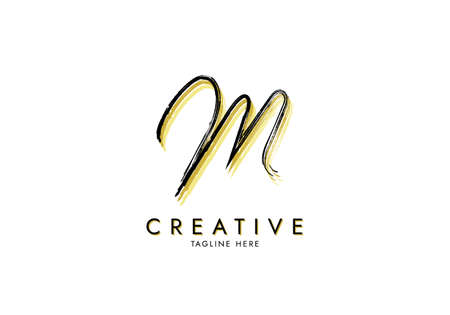 Letter M Watercolor Signature, Logo Template handwritten Concept Grungeのイラスト素材