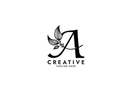 Letter A Linked Leaf Logo, Black color, unique designのイラスト素材