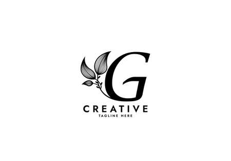 Letter G Linked Leaf Logo, Black color, unique designのイラスト素材