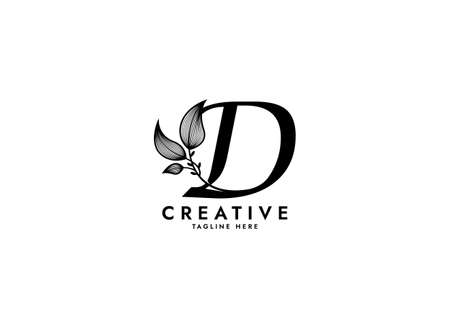 Letter D Linked Leaf Logo, Black color, unique designのイラスト素材
